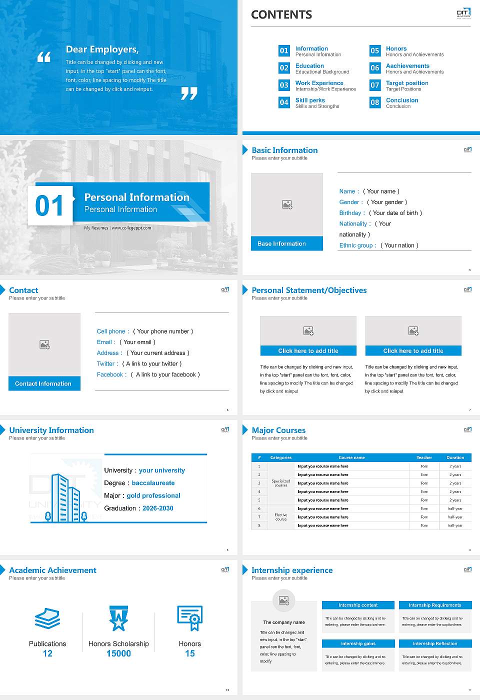 DIT University Resume PPT Template16:9 ratio PPT effect preview image2