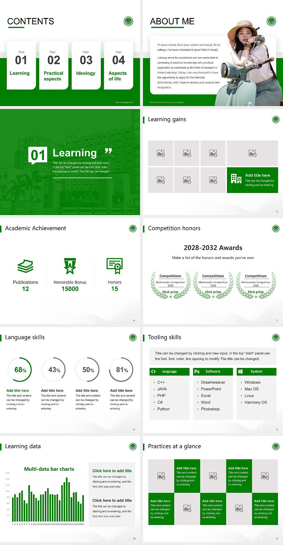 Diamond Harbour Women ‘s University National Scholarship Defense PPT Template4:3 ratio PPT effect preview image2