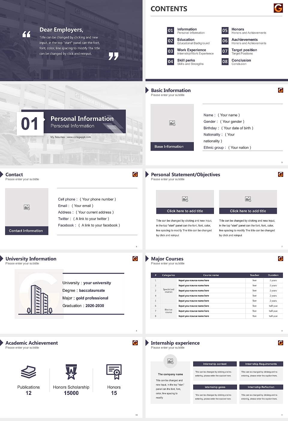 Garden City University Resume PPT Template16:9 ratio PPT effect preview image2