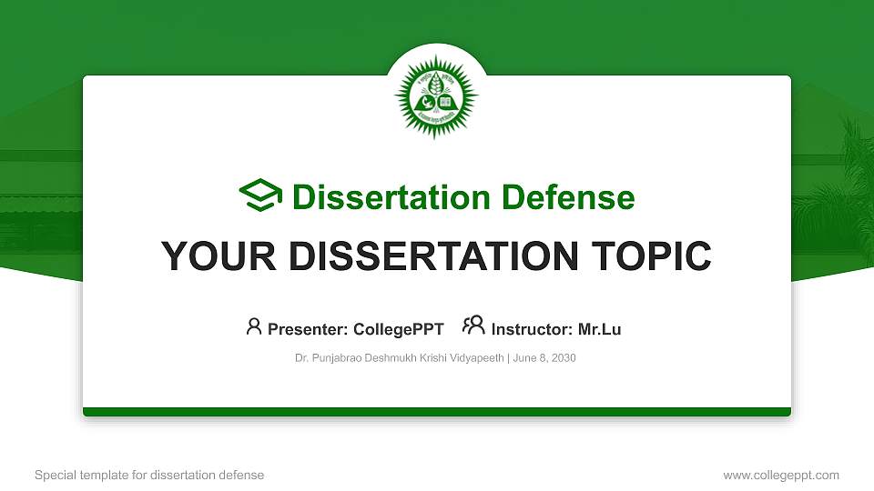 Dr. Punjabrao Deshmukh Krishi Vidyapeeth Graduation Thesis Defense PPT Template16:9 ratio PPT effect preview image