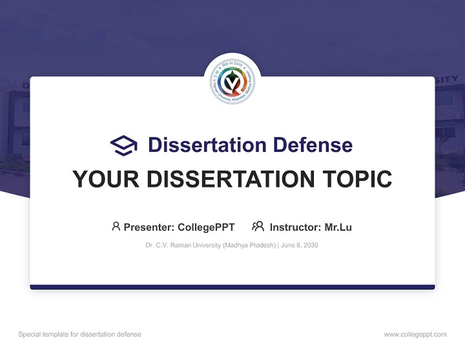 Dr. C.V. Raman University (Madhya Pradesh) Graduation Thesis Defense PPT Template4:3 ratio PPT effect preview image7