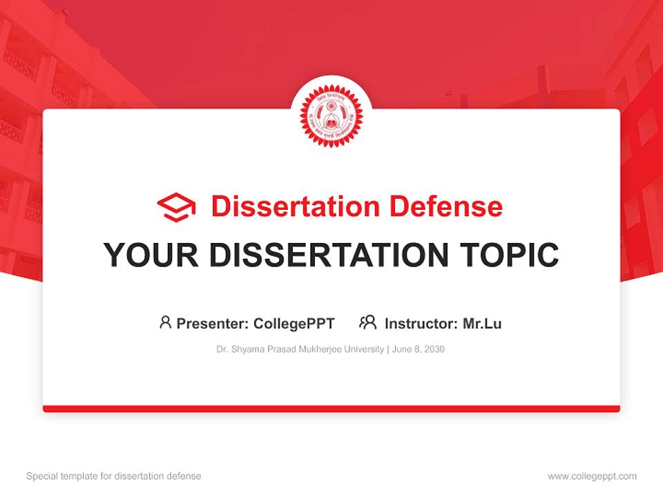 Dr. Shyama Prasad Mukherjee University Graduation Thesis Defense PPT Template4:3 ratio PPT effect preview image7
