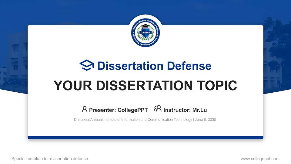 Dhirubhai Ambani Institute of Information and Communication Technology Graduation Thesis Defense PPT Template16:9 ratio PPT effect preview image