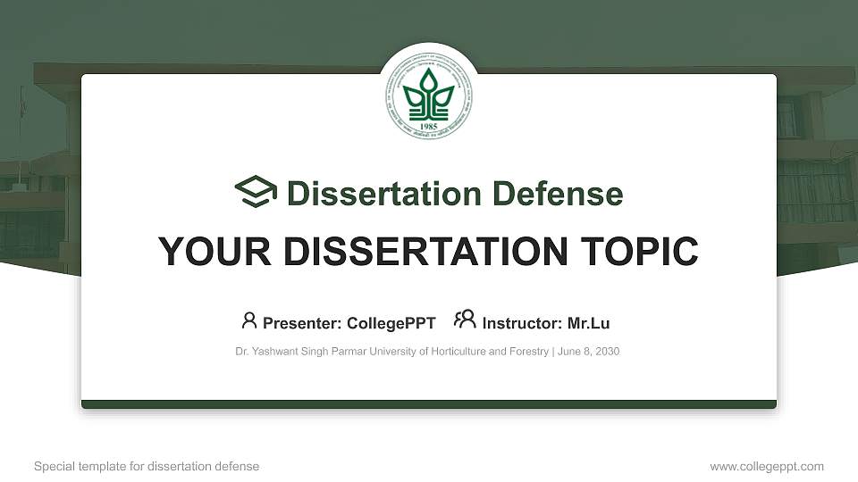 Dr. Yashwant Singh Parmar University of Horticulture and Forestry Graduation Thesis Defense PPT Template16:9 ratio PPT effect preview image