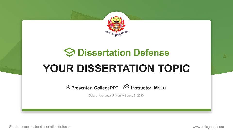 Gujarat Ayurveda University Graduation Thesis Defense PPT Template16:9 ratio PPT effect preview image