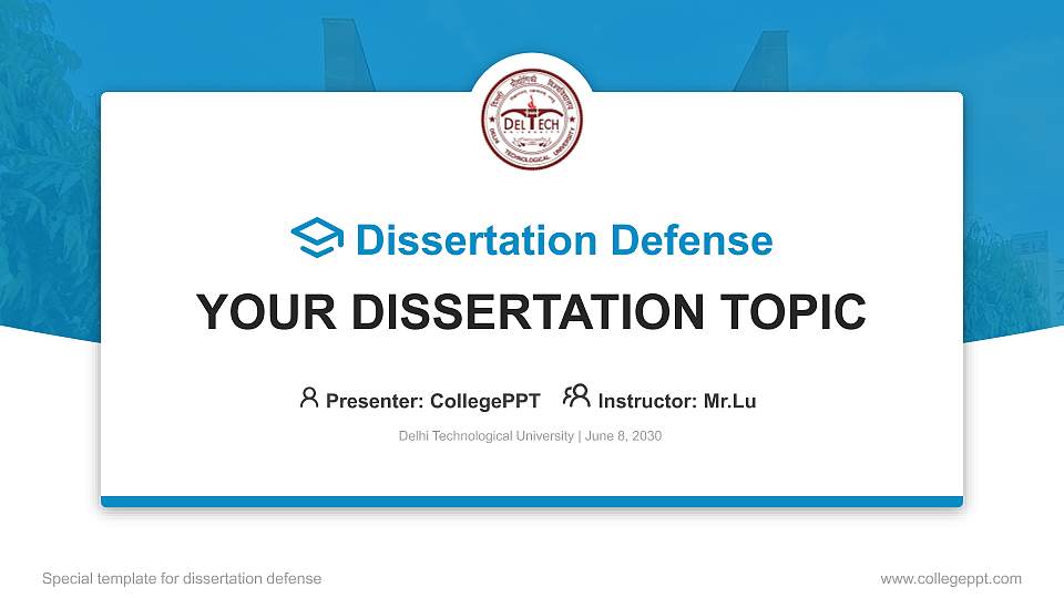 Delhi Technological University Graduation Thesis Defense PPT Template16:9 ratio PPT effect preview image1