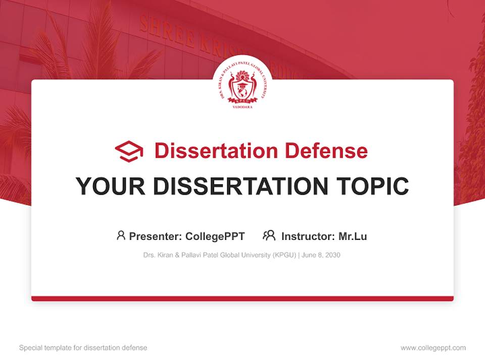 Drs. Kiran & Pallavi Patel Global University (KPGU) Graduation Thesis Defense PPT Template4:3 ratio PPT effect preview image7