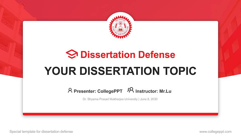 Dr. Shyama Prasad Mukherjee University Graduation Thesis Defense PPT Template16:9 ratio PPT effect preview image