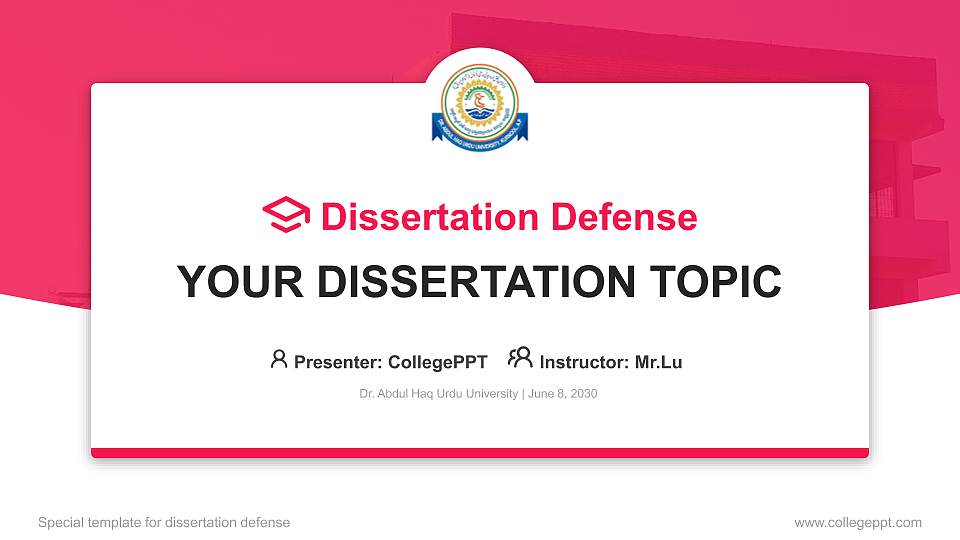 Dr. Abdul Haq Urdu University Graduation Thesis Defense PPT Template16:9 ratio PPT effect preview image