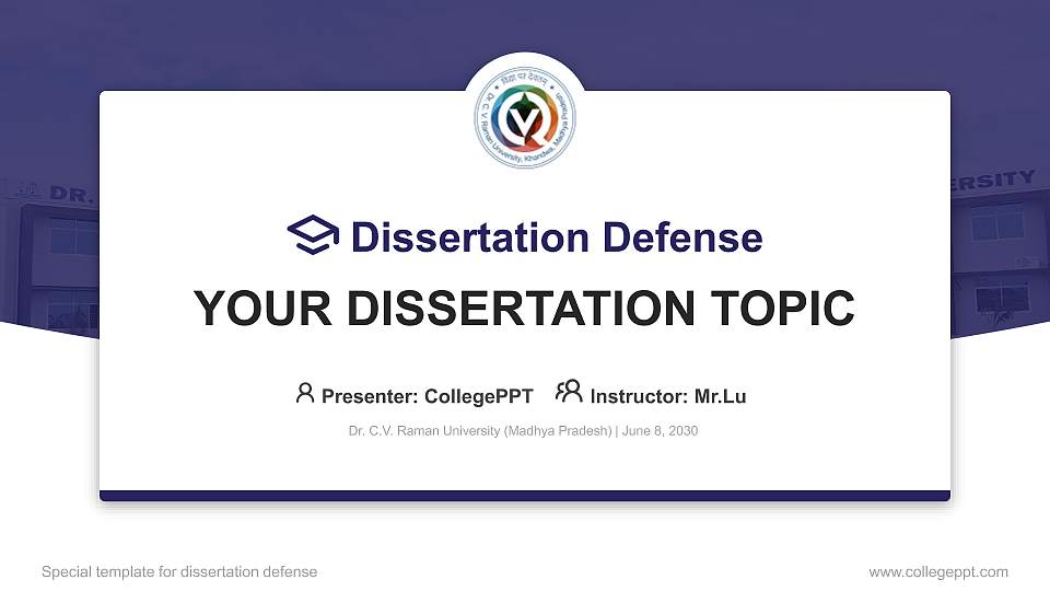 Dr. C.V. Raman University (Madhya Pradesh) Graduation Thesis Defense PPT Template16:9 ratio PPT effect preview image