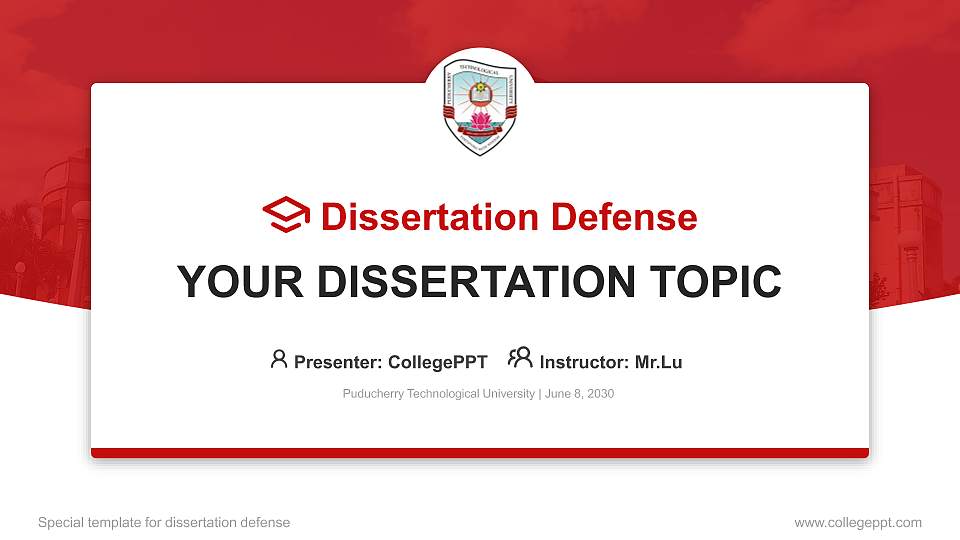 Puducherry Technological University Graduation Thesis Defense PPT Template16:9 ratio PPT effect preview image
