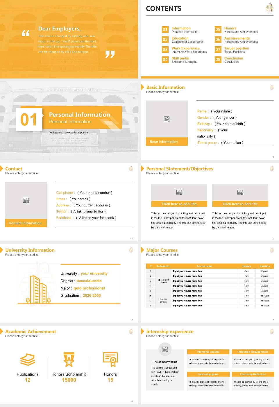 J.G. University Resume PPT Template16:9 ratio PPT effect preview image2