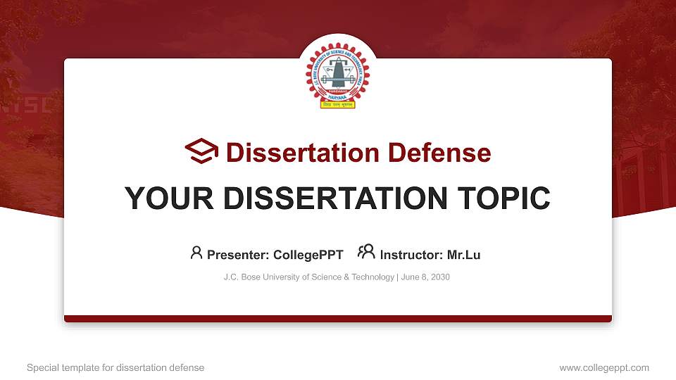 J.C. Bose University of Science & Technology Graduation Thesis Defense PPT Template16:9 ratio PPT effect preview image