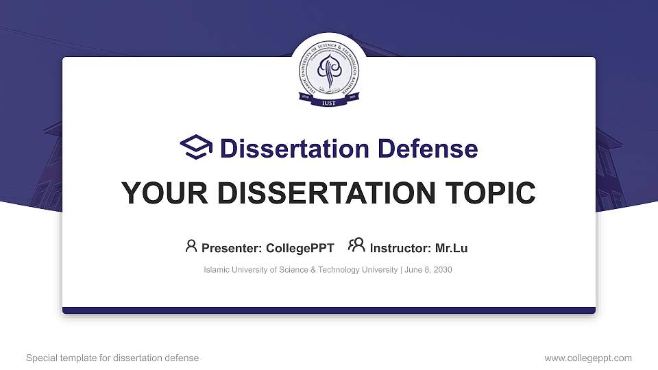 Islamic University of Science & Technology University Graduation Thesis Defense PPT Template16:9 ratio PPT effect preview image