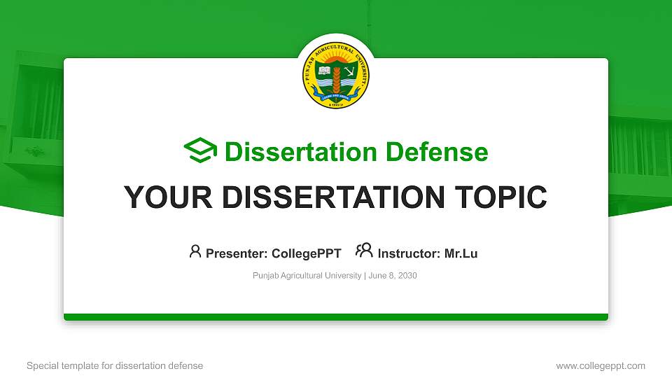 Punjab Agricultural University Graduation Thesis Defense PPT Template16:9 ratio PPT effect preview image