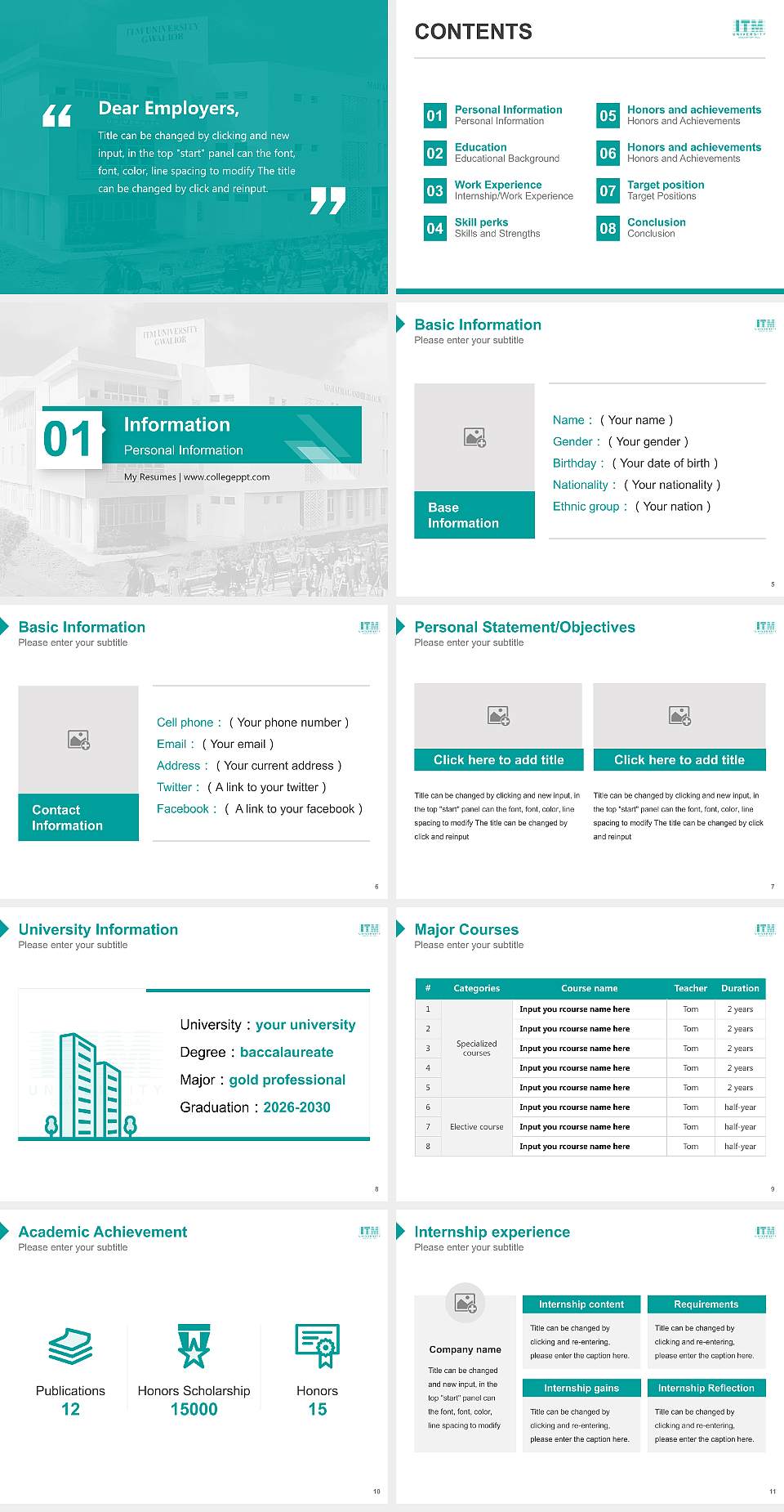 ITM University (Gwalior) Resume PPT Template4:3 ratio PPT effect preview image2