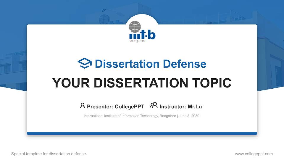 International Institute of Information Technology, Bangalore Graduation Thesis Defense PPT Template16:9 ratio PPT effect preview image