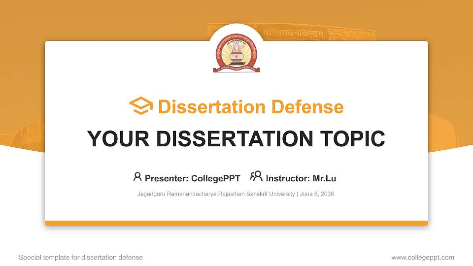 Jagadguru Ramanandacharya Rajasthan Sanskrit University Graduation Thesis Defense PPT Template16:9 ratio PPT effect preview image