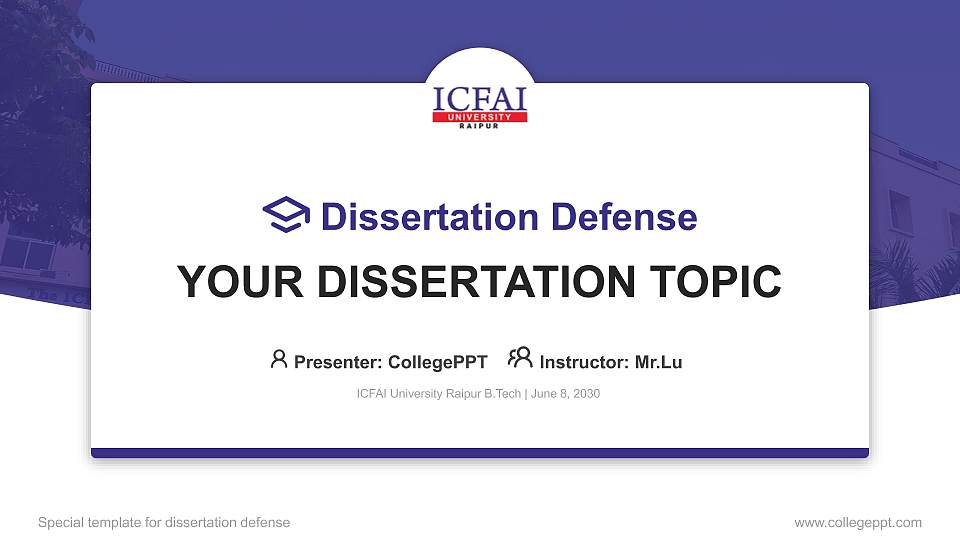 ICFAI University Raipur B.Tech Graduation Thesis Defense PPT Template16:9 ratio PPT effect preview image