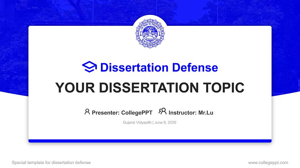 Gujarat Vidyapith Graduation Thesis Defense PPT Template16:9 ratio PPT effect preview image