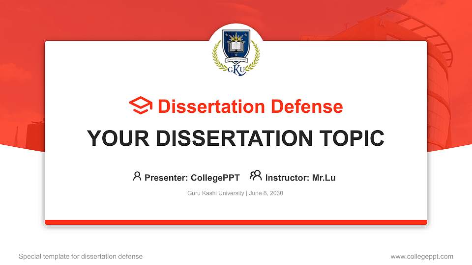 Guru Kashi University Graduation Thesis Defense PPT Template16:9 ratio PPT effect preview image