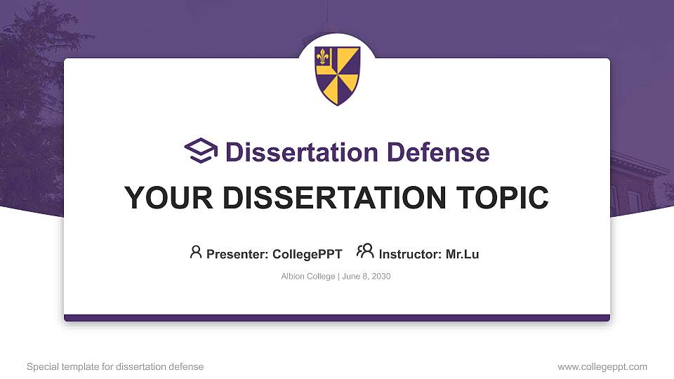 Albion College Graduation Thesis Defense PPT Template16:9 ratio PPT effect preview image