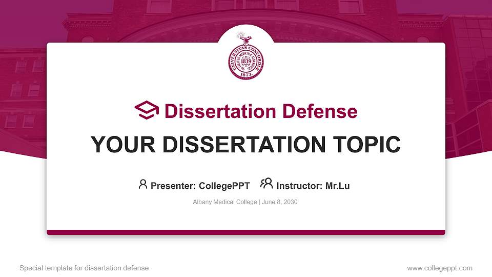 Albany Medical College Graduation Thesis Defense PPT Template16:9 ratio PPT effect preview image