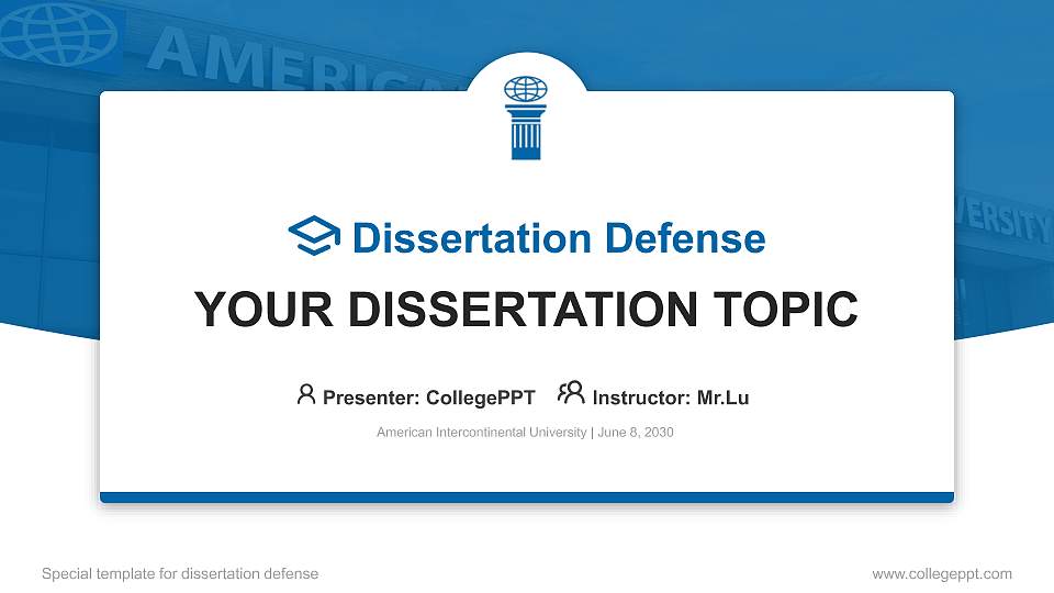 American Intercontinental University Graduation Thesis Defense PPT Template16:9 ratio PPT effect preview image