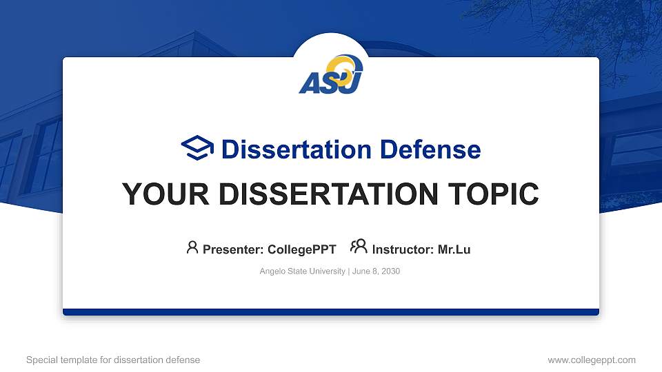 Angelo State University Graduation Thesis Defense PPT Template16:9 ratio PPT effect preview image