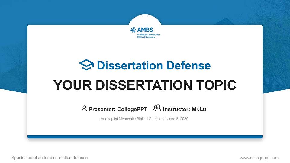 Anabaptist Mennonite Biblical Seminary Graduation Thesis Defense PPT Template16:9 ratio PPT effect preview image