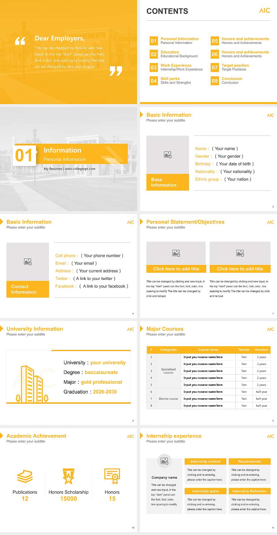 American International College Resume PPT Template4:3 ratio PPT effect preview image2