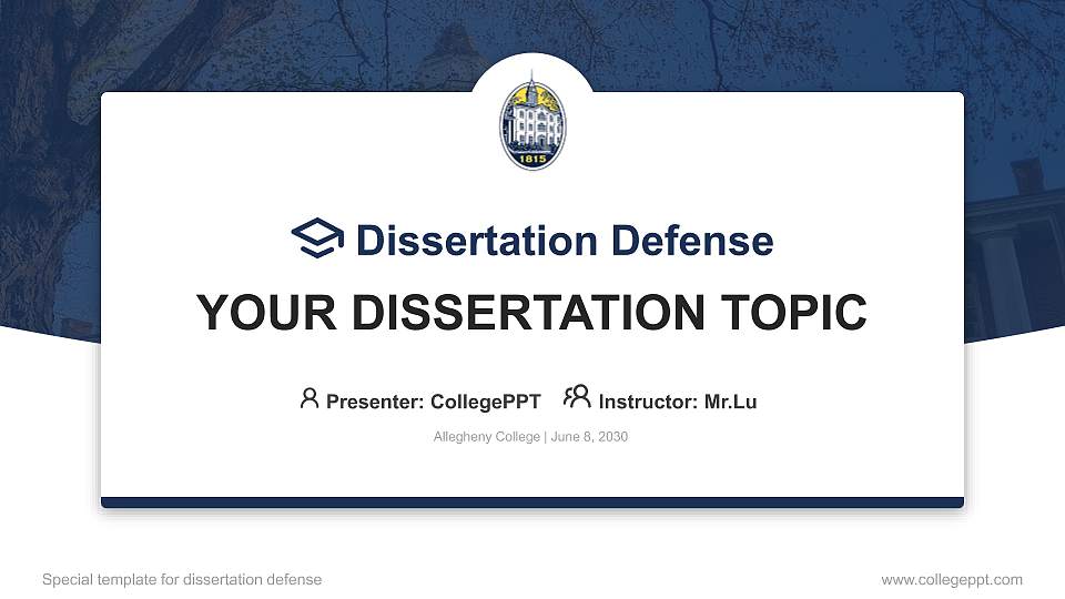 Allegheny College Graduation Thesis Defense PPT Template16:9 ratio PPT effect preview image