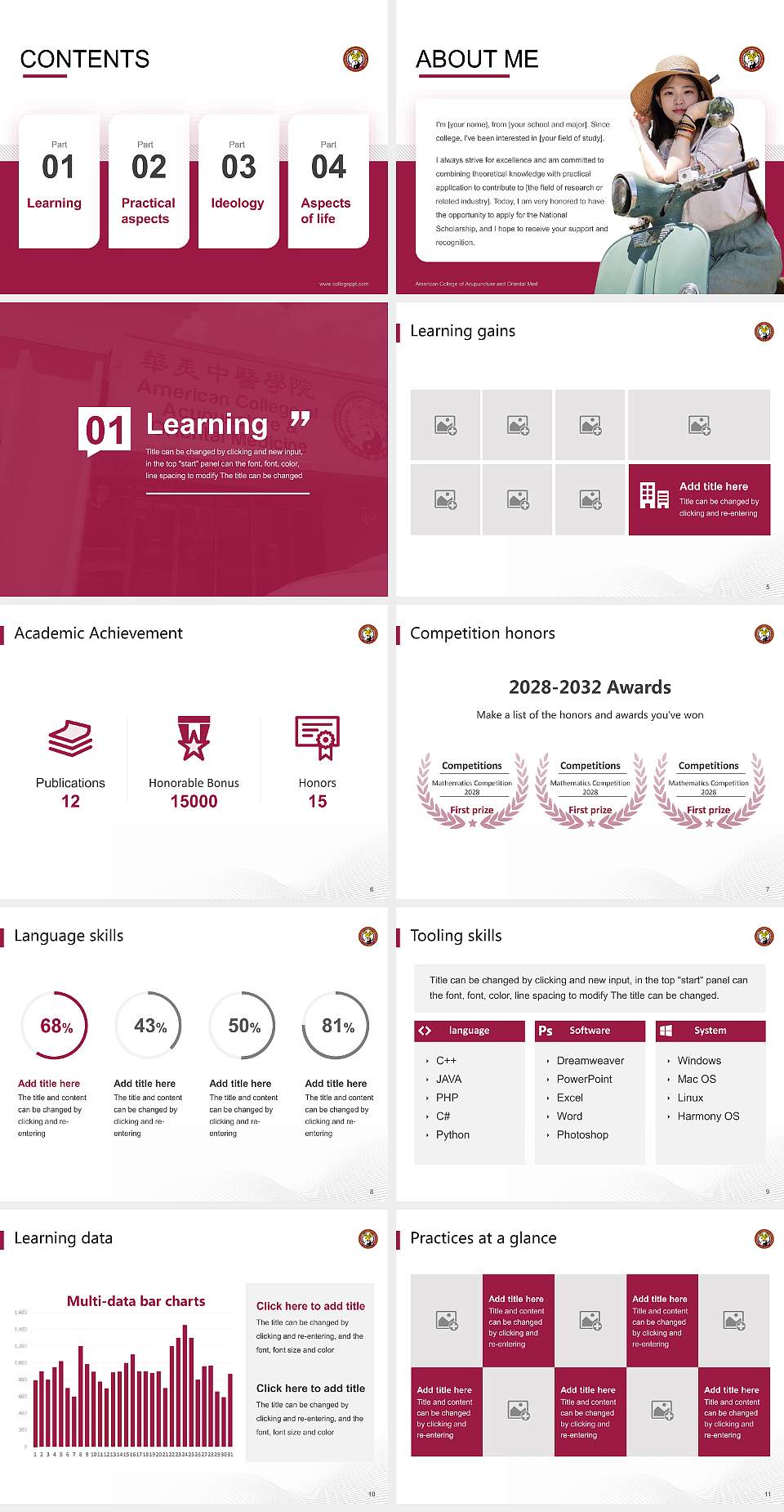 American College of Acupuncture and Oriental Med National Scholarship Defense PPT Template4:3 ratio PPT effect preview image2