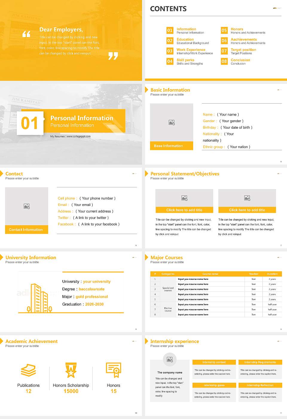 Adler Graduate School Resume PPT Template16:9 ratio PPT effect preview image2