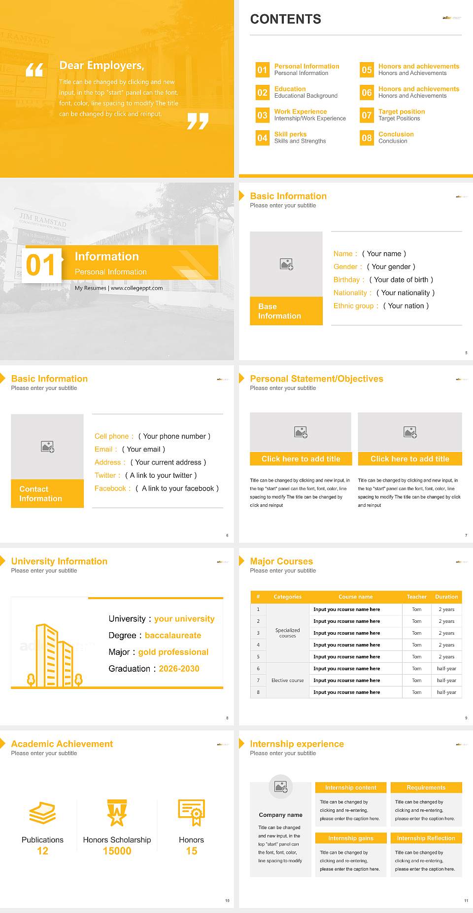 Adler Graduate School Resume PPT Template4:3 ratio PPT effect preview image2