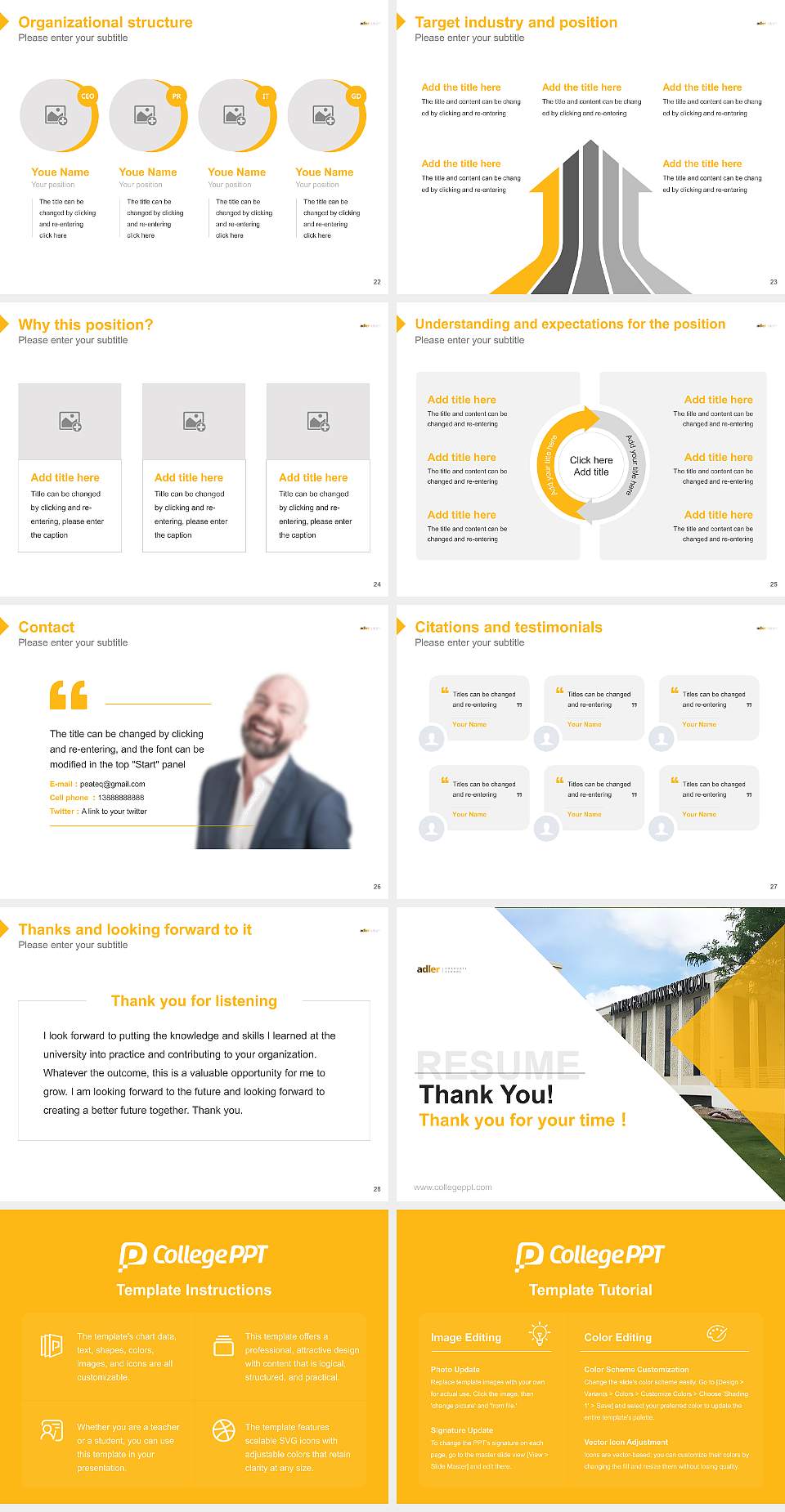Adler Graduate School Resume PPT Template4:3 ratio PPT effect preview image4