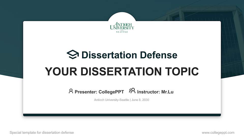 Antioch University-Seattle Graduation Thesis Defense PPT Template16:9 ratio PPT effect preview image