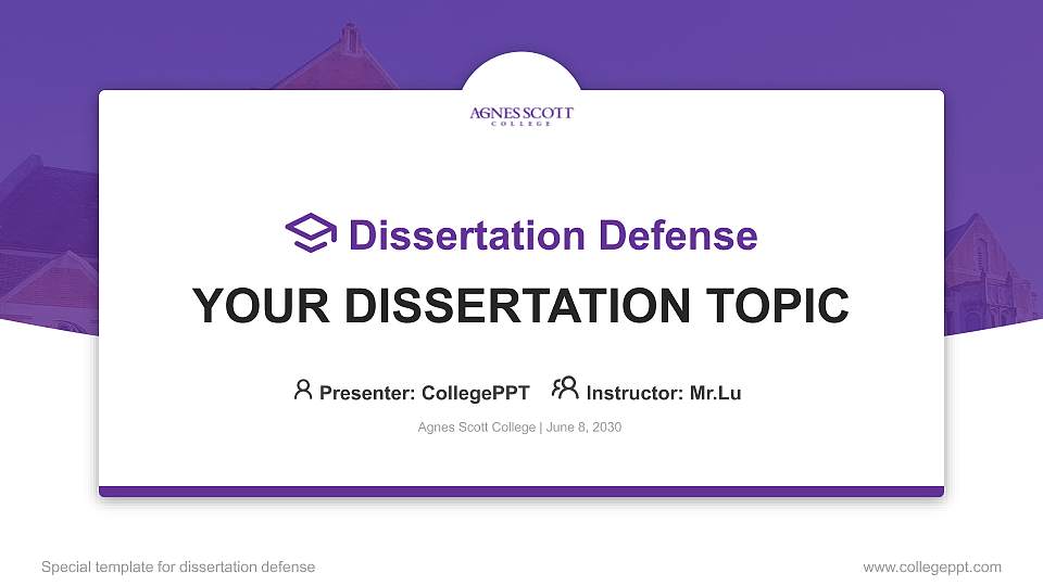 Agnes Scott College Graduation Thesis Defense PPT Template16:9 ratio PPT effect preview image