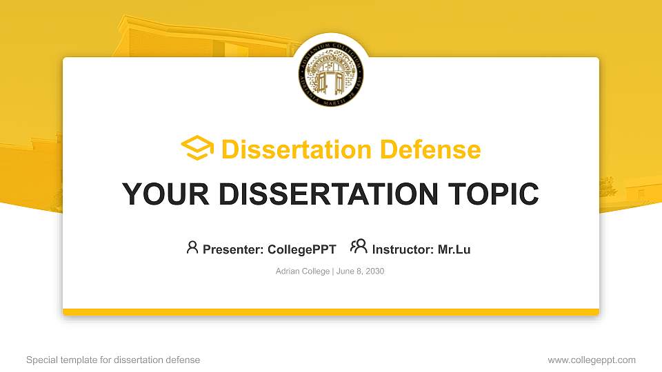 Adrian College Graduation Thesis Defense PPT Template16:9 ratio PPT effect preview image