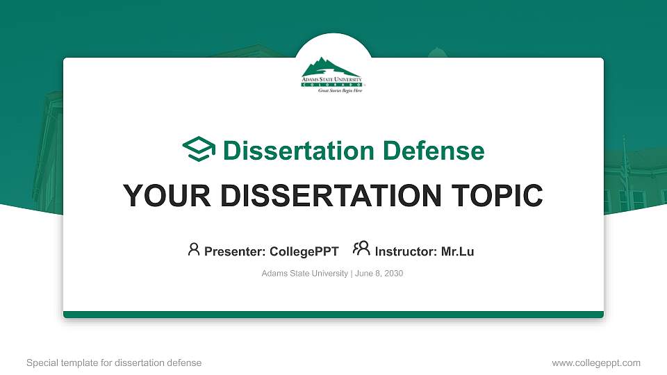 Adams State University Graduation Thesis Defense PPT Template16:9 ratio PPT effect preview image