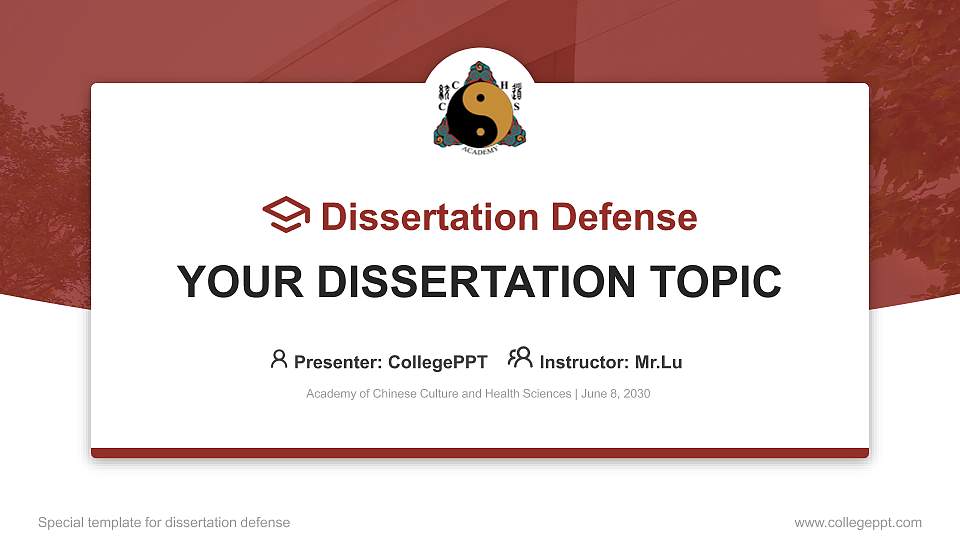 Academy of Chinese Culture and Health Sciences Graduation Thesis Defense PPT Template16:9 ratio PPT effect preview image