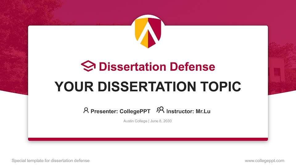 Austin College Graduation Thesis Defense PPT Template16:9 ratio PPT effect preview image