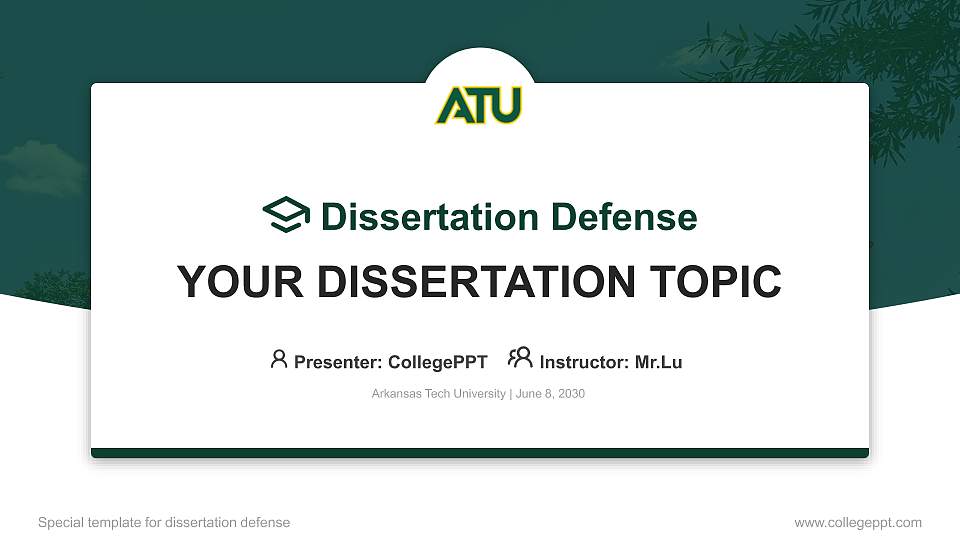 Arkansas Tech University Graduation Thesis Defense PPT Template16:9 ratio PPT effect preview image1