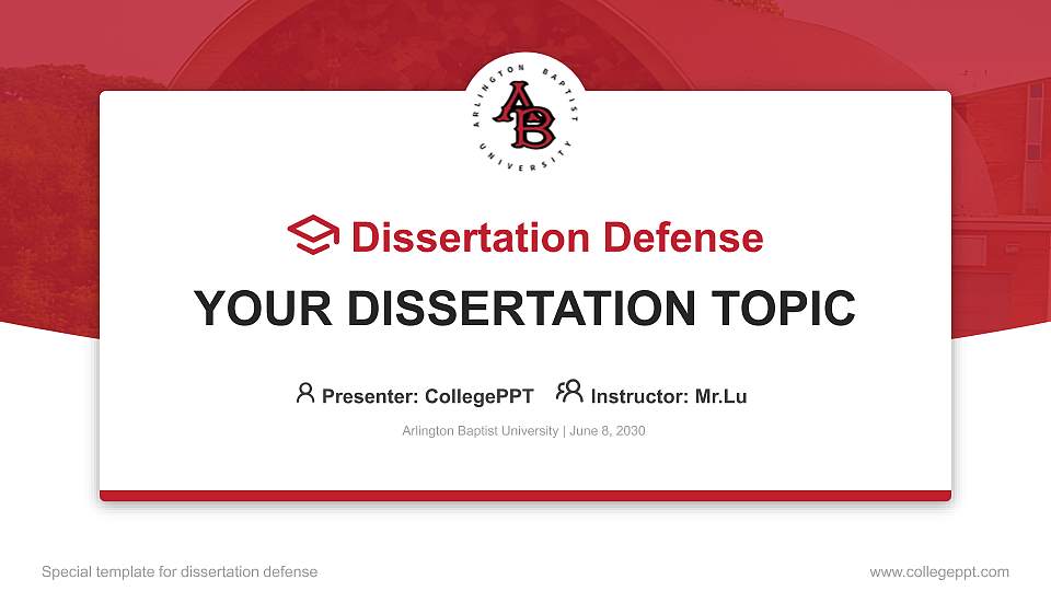 Arlington Baptist University Graduation Thesis Defense PPT Template16:9 ratio PPT effect preview image
