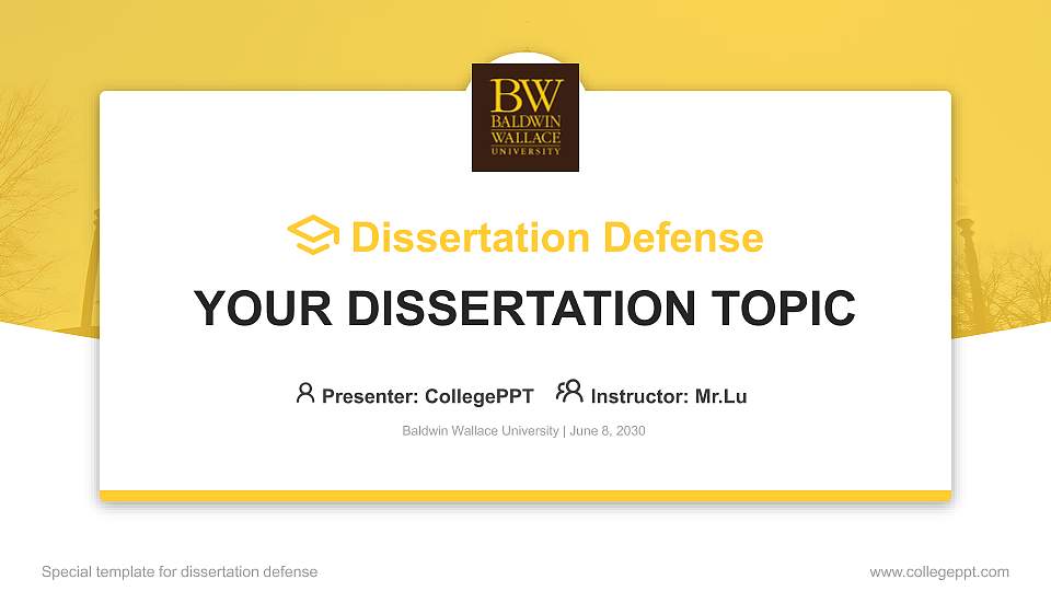 Baldwin Wallace University Graduation Thesis Defense PPT Template16:9 ratio PPT effect preview image
