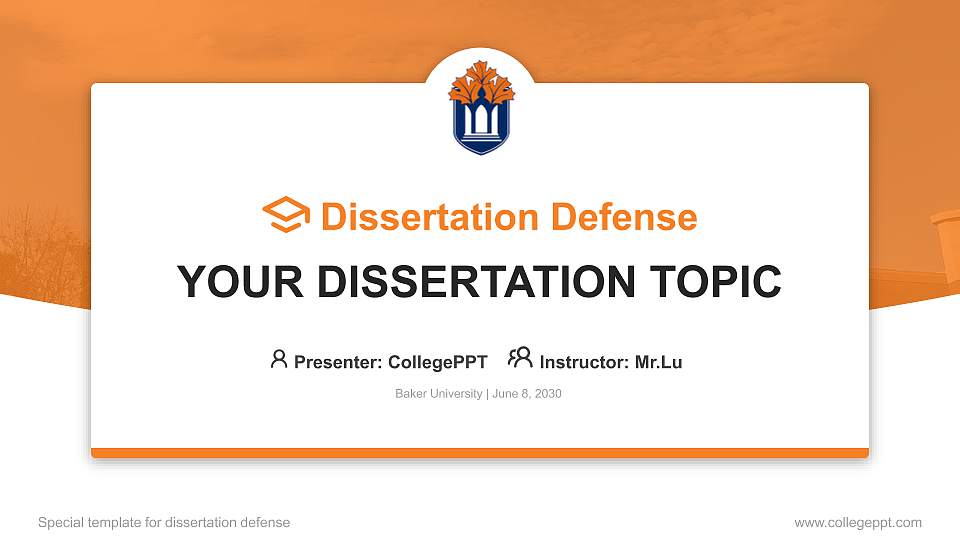 Baker University Graduation Thesis Defense PPT Template16:9 ratio PPT effect preview image