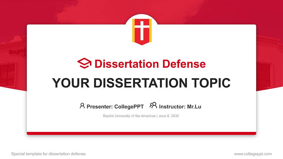 Baptist University of the Americas Graduation Thesis Defense PPT Template16:9 ratio PPT effect preview image