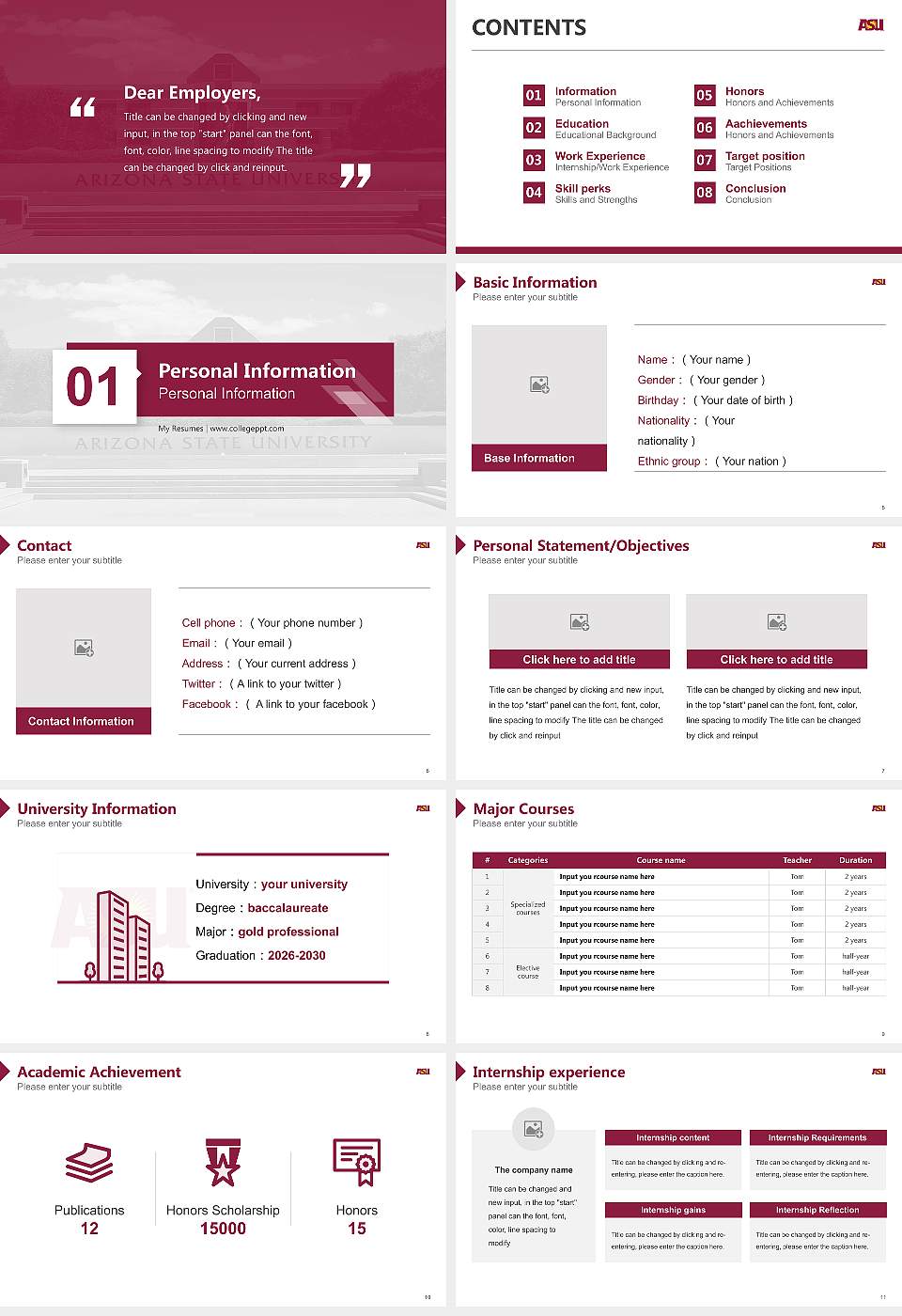 Arizona State University-West Resume PPT Template16:9 ratio PPT effect preview image2