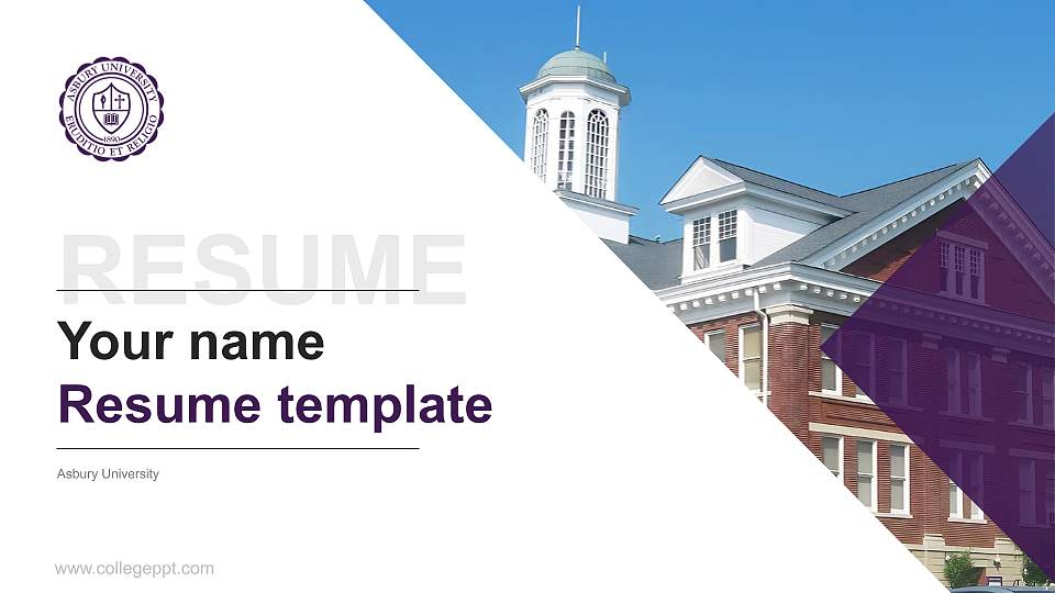 Asbury University Resume PPT Template16:9 ratio PPT effect preview image
