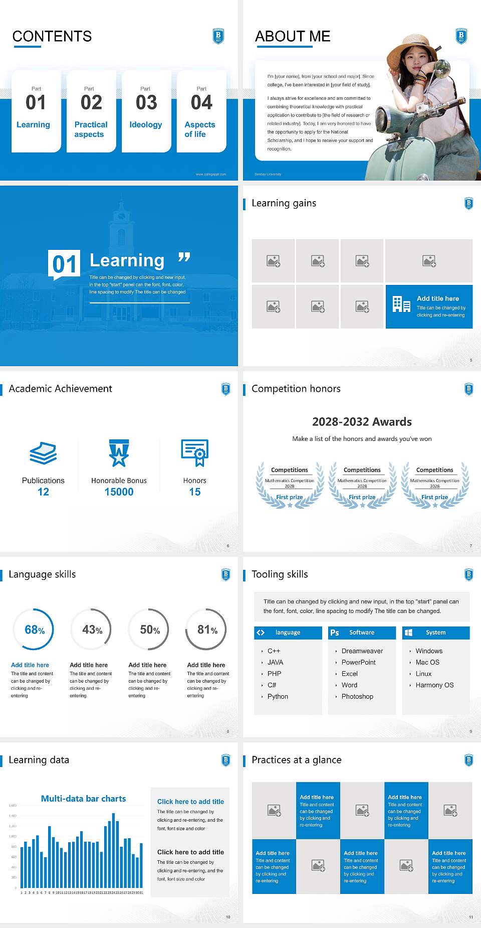 Bentley University National Scholarship Defense PPT Template4:3 ratio PPT effect preview image2